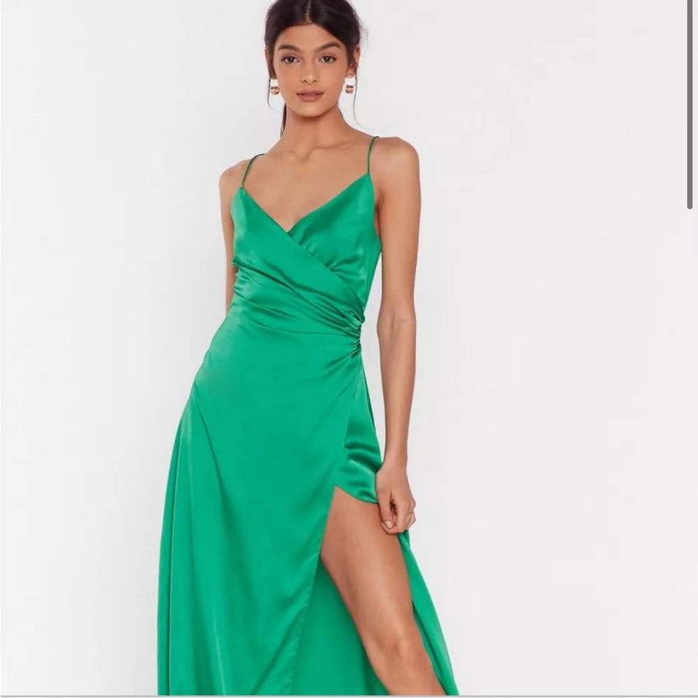 Green satin dress